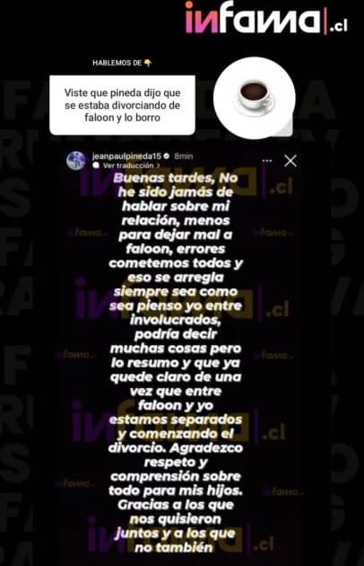 El apoyo de María Jimena Pereyra a Faloon Larraguibel por su divorcio de Pineda